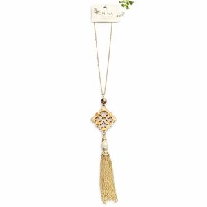 Pomina 22” Gold Tassel Pendant Necklace Boho Statement Long Chain New With Tags